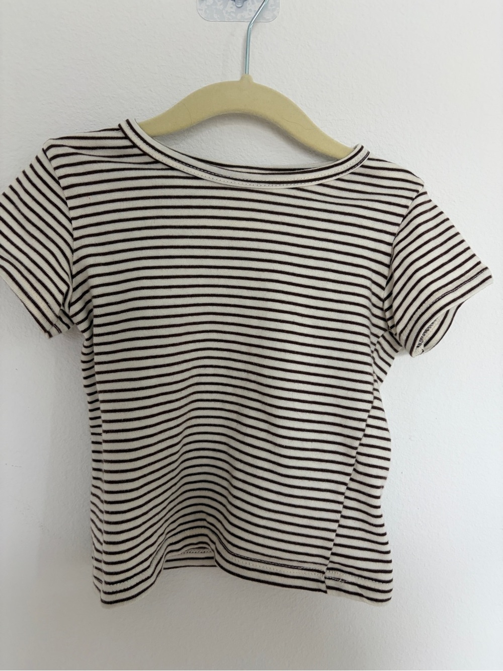 Zara Toddler Striped Short-Sleeve Crewneck Top - Cream & Brown